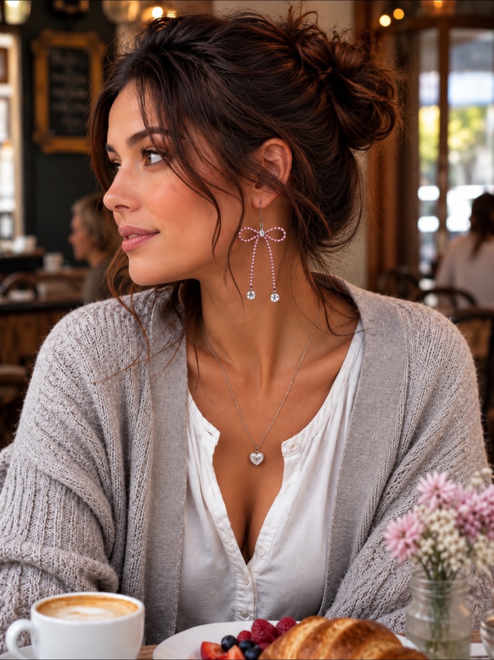 NWT Elegant Rose Gold Tone Crystal Bow Drop Earrings
